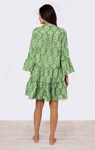 Color sólido Blanco Estampado floral Manga tres cuartos Cuello en V Mujeres Ruffle Diseñador Mini Vestido corto para la ocasión - Product Image 4