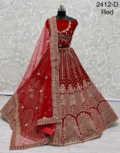 Lehenga Choli en velours semi-cousu exclusif avec broderie, vêtements indiens et pakistanais - Product Image 4