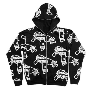Sweat-shirt à capuche zippé pour homme, imprimé intégral, motif noir et blanc, coupe classique, style streetwear, pour l'automne - Product Image 1