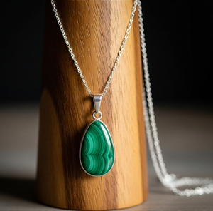 Cadena delicada de Plata de Ley 925 para uso diario, colgante de forma ovalada de malaquita Natural bohemio, colgantes de moda de cristal curativo, regalo - Product Image 3