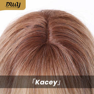 Kacey-DWY 28-Inch Long MiraScalp Wavy for Ombre <b>Blonde</b> and Brown <b>Wig</b> with Transparent Lace Bangs - Product Image 3