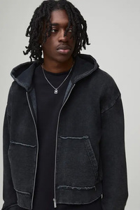 Sudadera con capucha con cremallera, lavada, desgastada, bordada, estampada, teñida lisa, oversize, unisex, estilo streetwear, para hombre, invierno 2025 - Product Image 3