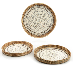Latest Arrival Premium Quality Rattan Serving <b>Tray</b> Round Shape <b>Large</b> Size Jute Server Ware Wedding Food Serving <b>Tray</b> From India - Product Image 1
