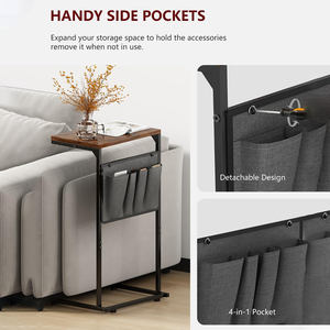 Petite table d'appoint marron rustique en forme de C pour salon chambre canapé inclinable canapé coulissant <span class=keywords><strong>plateau</strong></span> bureau stockage métal Durable - Product Image 4