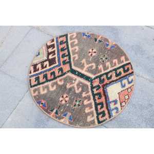 Rug, 1.7x1.7 ft Vintage Rug, <b>Brown</b> Floral Rug <b>Wool</b> - Product Image 2