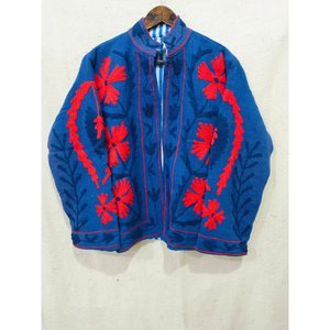 Veste blazer réversible en coton Khadi matelassé pour femme - Logo personnalisé, patchwork, col montant, automne-hiver, manteau court - Product Image 1