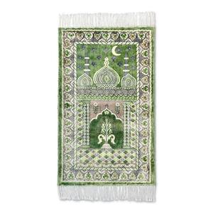 Tapis de prière pour la maison de qualité supérieure, moderne, vert foncé beige, motif floral imprimé, viscose de qualité supérieure, 27x45, dos antidérapant, meilleur choix - Product Image 3