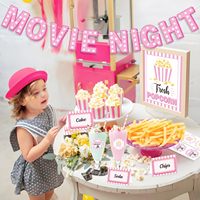 Décorations pour soirée cinéma, bannière rose sur le thème du cinéma, panneau mignon pour popcorn, décorations pour boissons fraîches, cartes de table, autocollants, fournitures pour fêtes