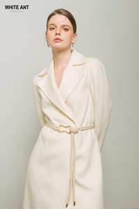 เสื้อโค้ทขนสัตว์ของผู้หญิงสไตล์หรูหราเสื้อโค้ทตัวยาวผ้าขนสัตว์แคชเมียร์20% 80% แบบผ่าข้างแบรนด์แฟชั่นที่ยั่งยืน - Product Image 3