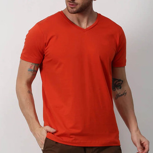 เสื้อยืดคอวีสำหรับผู้ชายเสื้อ100% คอวีธรรมดาผ้าคอตตอนสีพื้น - Product Image 5