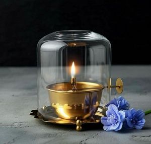 New Modern Diya Handcrafted Pure Brass Akhand Jyoti Diya with China Glass ideal For Daily Worship and Temple Decor for Sculpture - Product Image 1