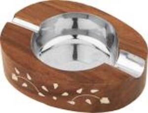 Cenicero de madera de diseño tallado moderno de forma redonda con acero inoxidable para el hogar y la Oficina para cigarros - Product Image 4