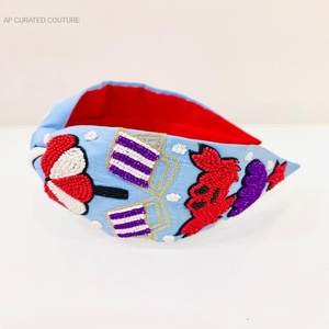 Bandeau bleu et or luxueux pour filles femmes perles de Style turban traditionnel perles orné à la main bandeau de démarrage doré - Product Image 4