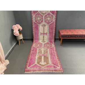 Vintage 2.8x10.4 ft <b>Rug</b>, <b>Runner</b> Turkish <b>Rug</b>, Pink Brown Southwestern <b>Rug</b> - Product Image 1