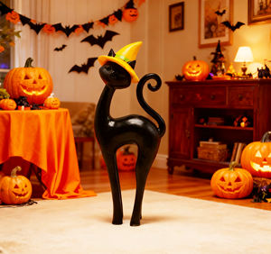 Новая Роскошная статуя черного кота с шляпой ведьмы элегантный Хэллоуин домашний декор Готический Хэллоуин украшения страшный подарок для вечеринки - Product Image 2