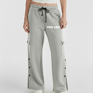 Pantalon droit pour femme en molleton polyester/coton 300 GSM, coupe droite, couleur unie, taille haute élastique, idéal pour l'hiver - Product Image 1