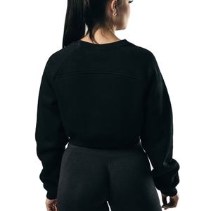 Four-Way Stretch Mujeres Active Wear Fleece Crop Hoodie Factory Chin - Product Image 5