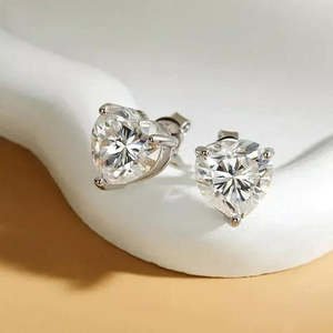 NOVAMART Fine Zarkan Baby Heart 925 <b>Silver</b> <b>Stud</b> <b>Earrings</b> with 14K Gold Plating Trendy Cute Rose Diamond Zircon Pearl for Engagem - Product Image 2