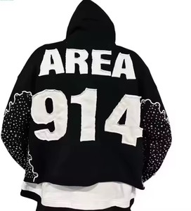 Pantalon évasé et sweat à capuche zippé avec logo personnalisé de style unique de qualité supérieure survêtement Streetwear avec strass et sérigraphie - Product Image 6