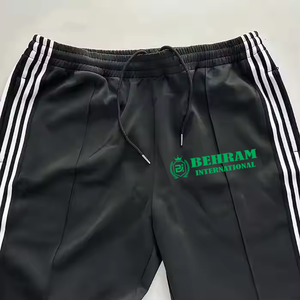 Custom Logo Curved Striped Wide Leg Breathable Quick Dry Sweatpants 100% Cotton Canvas 400GSM Straight Stacked Loose Men's Pants - Product Image 5