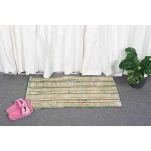 Alfombra ecológica de lana verde Beige de 1,4x2,8 pies de área grande moderna, diseño de comedor rectangular de retazos de estilo turco, látex - Product Image 4