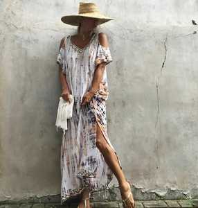 Kaftán hecho a mano Tie-Dye para mujer Summer Resort Wear Manga larga Hasta el suelo Tejido Floral Cintura Sostenible-Regalo perfecto - Product Image 5