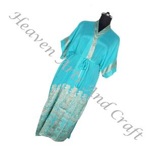 Bohemio indio hecho a mano Vintage seda Sari Floral impreso ropa de dormir Albornoz Maxi vestido étnico playa verano venta al por mayor KL005 - Product Image 2