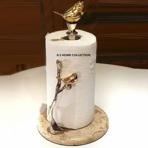 Porte-serviettes en papier de designer Golden Bird, aspect élégant, qualité supérieure, en aluminium, base ronde en marbre. - Product Image 1