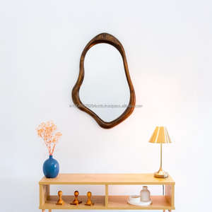 KALATRI Haryana Handmade Natural Wood Eco-Friendly <b>Lightweight</b> 4.0mm Thick Oval Art Deco Wall <b>Mirror</b> Unique Abstract Aesthetic - Product Image 3