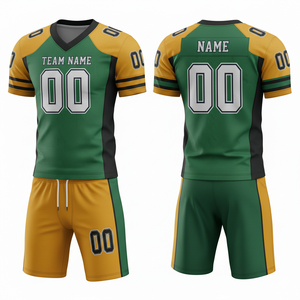 Ensemble de maillot et short de football américain sublimé personnalisable, 100% polyester respirant avec position du logo sur le devant - Product Image 5