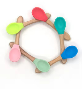 Cuillères en <span class=keywords><strong>silicone</strong></span> écologiques en bambou naturel pour la première étape de l'alimentation du bébé - Product Image 3