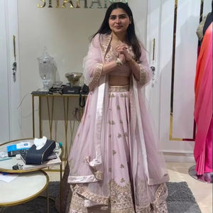 ชุดเดรสปาร์ตี้งานแต่งงานด้วยผ้าไหมสำหรับผู้หญิงปักลายลูกพีชสีชมพูอ่อน - Product Image 1