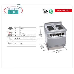 Cuisinière électrique 4 plaques sur four GN 2/1, Kw.17.9 - Product Image 1