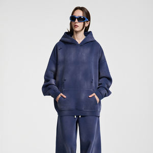 Sudaderas Extra Grandes para Hombre, Estilo Vintage, Lavado Ácido, Sudadera con Capucha Desgarrada, Sudadera de Forro Polar Grueso, Ropa de Invierno - Product Image 2