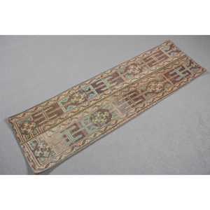 1.5x5.1 ft Turkish Vintage Patchwork Rug Eco-Friendly Latex Backing Runner Rug <b>Brown</b> <b>Wool</b> Rug - Product Image 4