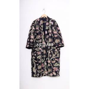 Bata de Algodón Vintage Elegante, Estilo Kimono, Acolchada a Mano con Parches Kantha, Multicolor, con Cinturón, para Mujer, Verano - Product Image 3