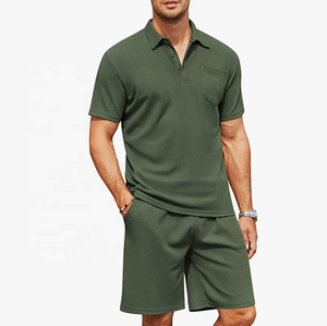 2025 Custom High Quality Summer Casual Outfits Polo <b>Shorts</b> and T-Shirt Two Piece Set for <b>Men</b> Solid Pattern - Product Image 3