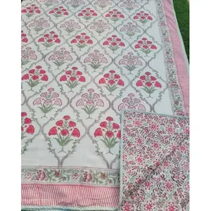 Mantas de Cama Reversibles de Algodón Blanco con Estampado a Mano, Marca Vinayakam Exports, Hechas en India, Relleno de Algodón Flalean - Product Image 2