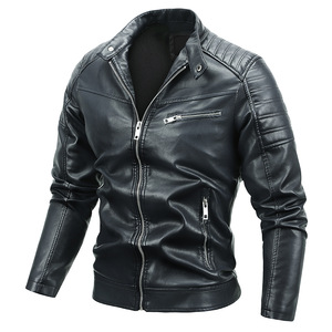 Winter Formal <b>Stand</b> Collar Zipper Front Logo Windproof Waterproof Leather Jacket for Men Custom Outerwear - Product Image 3