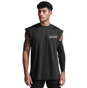 T-shirt personnalisé de sport uni pour hommes Débardeur sans manches en coton élasthanne 180GSM - Product Image 1