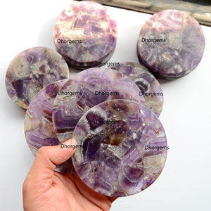 Posavasos de piedras preciosas de amatista Natural, posavasos de piedra semipreciosa hecho a mano de 4 "para mesa, decoración del hogar, juego de regalo para calentar la casa - Product Image 1