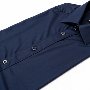 Chemise décontractée personnalisée Slim Fit pour hommes col montant couleur marine à manches longues mélange de chemises habillées formelles pour la saison de printemps - Product Image 5