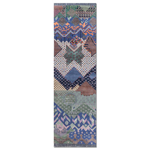 Manchaha Luxury Blue Hand Knotted Wool Bamboo Silk <b>Carpet</b> Geometric Floral Washable Jute Floor Rugs for Home for Teens-LES-2858 - Product Image 1