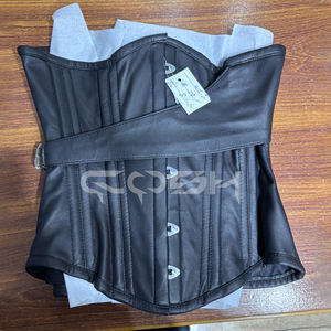 ผู้จำหน่ายชุดคอร์เซ็ทหนังสีดำรัดเอวแบบไม่มีโครงเสริมใต้หน้าอก สำหรับใส่ไปเที่ยวคลับ พร้อมเข็มขัดหนังปรับได้ด้านนอก - Product Image 3