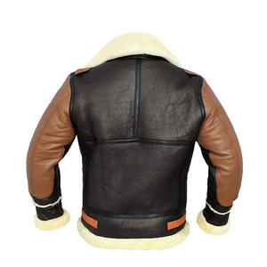 Chaqueta de piloto clásico para hombre con cremallera auténtica en relieve para invierno, chaqueta de piel de talla grande, chaqueta de cuero de piel de oveja, fábrica - Product Image 2