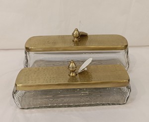 Glass and Brass box food containing with Lid and a Vintage Look customized Shape for Storing Precious Items - Product Image 1