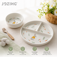 Lot de vaisselle en céramique pour enfants motif lapin mignon, assiette et bol en porcelaine divisés, vaisselle d'alimentation pour tout-petits, vente en gros uniquement