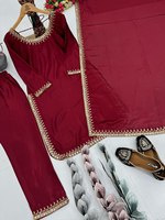 Salwar Kameez de Invierno para Fiesta, Color Granate, con Bordado Floral en la Espalda, 100% Algodón Puro, Diseño Especial para Adultos