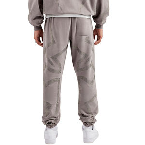 High Quality Winter Woven <b>Oversized</b> Boxy Pocket Washed Hooded Elastic Hem Zip up Rhinestone Cross <b>Jogger</b> Man Tracksuit Set - Product Image 3