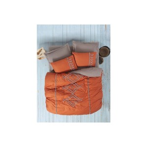 Juego de Funda Nórdica Doble Bordada Liya Cotton Box Puff, Color Terracota-Beige, Patrón Geométrico, Tamaño King, Cálida para Invierno, 4 Piezas - Product Image 1